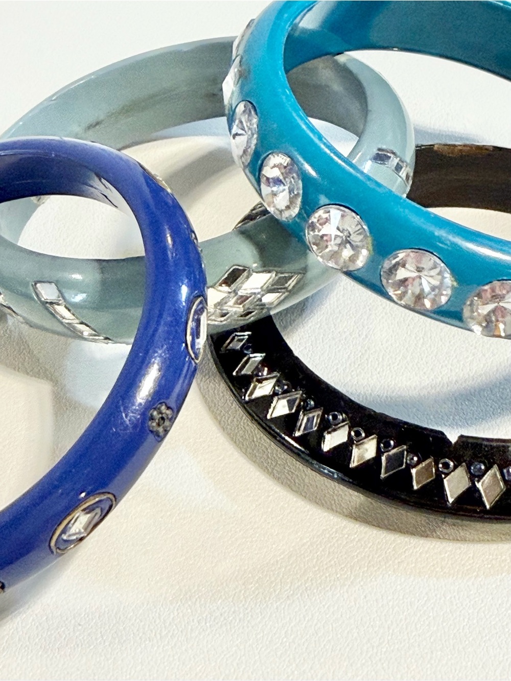Bohemian gypsy bangle bracelet stack set bundle of 4 sparkle mirror rhinestone - Picture 4 of 16